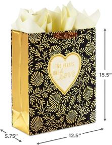 img 2 attached to 💑 Hallmark 15-Inch Extra Large Gift Bag with Tissue Paper - Two Hearts, One Love, Black and Gold - Perfect for Weddings, Anniversaries, Engagements, Valentine's Day