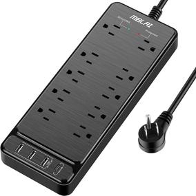 img 4 attached to 💡 USB Power Strip Surge Protector with Fast Charging, Flat Plug and 10 AC Outlets, 4 USB Ports, 1875W/15A, 8ft Extension Cords for Home Office