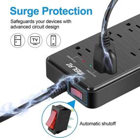 img 1 attached to 💡 USB Power Strip Surge Protector with Fast Charging, Flat Plug and 10 AC Outlets, 4 USB Ports, 1875W/15A, 8ft Extension Cords for Home Office