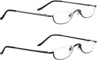 👓 stylish spring hinge half frame metal reading glasses - 2 pack fashion reader eyeglasses for men and women with pouch (1.5, 2.0, 2.5) logo