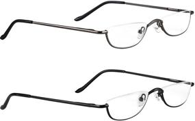 img 4 attached to 👓 Stylish Spring Hinge Half Frame Metal Reading Glasses - 2 Pack Fashion Reader Eyeglasses for Men and Women with Pouch (1.5, 2.0, 2.5)