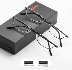 img 1 attached to 👓 Stylish Spring Hinge Half Frame Metal Reading Glasses - 2 Pack Fashion Reader Eyeglasses for Men and Women with Pouch (1.5, 2.0, 2.5)