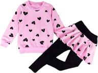 👧 heart print fleece little girls clothes set: stylish sweatshirts top and leggings combo логотип