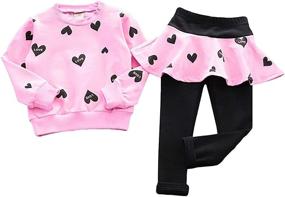 img 1 attached to 👧 Heart Print Fleece Little Girls Clothes Set: Stylish Sweatshirts Top and Leggings Combo