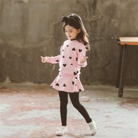 img 3 attached to 👧 Heart Print Fleece Little Girls Clothes Set: Stylish Sweatshirts Top and Leggings Combo