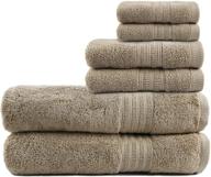 🛀 trident 6 piece cotton bath towel set - super soft & absorbent: 2 large towels, 2 hand towels, 2 washcloths, 550 gsm - ideal for home, gym, spa, hotel (sand) logo