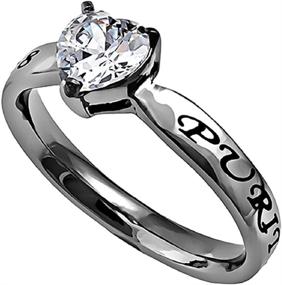 img 3 attached to 💍 Spirit & Truth Matthew 5:8 Promise Ring: CZ Heart Solitaire for Christian Purity - Stainless Steel, High Polished