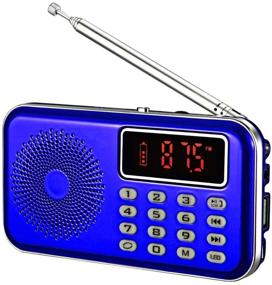 img 4 attached to YMDJL Portable AM FM Radio with Bluetooth Speaker, SD Card Player, and Rechargeable Battery - Blue