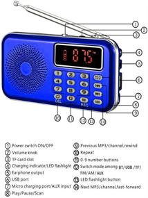 img 1 attached to YMDJL Portable AM FM Radio with Bluetooth Speaker, SD Card Player, and Rechargeable Battery - Blue