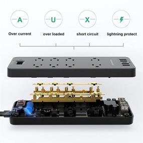 img 1 attached to 🔌 DERSECO Полоса питания с защитой от перенапряжения и USB, 1875 Вт и 8 розеток, 5 портов USB для зарядки, плоский вилка, кабель длиной 6 футов - идеально подходит для смартфона, бытовой техники, офиса и домашнего использования, сертифицирован по стандартам ETL (черный)