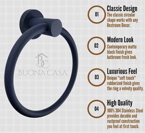 img 3 attached to 🖤 Buona Casa Designer Series Black Towel Ring: Modern & Luxurious Matte Black Hand Towel Holder for Bathroom or Kitchen - 100% Stainless Steel