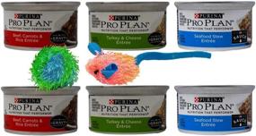 img 4 attached to 🐱 Purina Pro Plan Wet Cat Food Entree Bundle: 3 Flavors - Beef Carrots Rice, Turkey Cheese, and Seafood Stew (6 Cans, 3 oz each) + Bonus Toys!