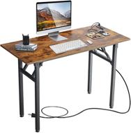 💻 rustic brown 31.5'' computer desk with power outlet - home office writing desk, study table workstation - stable metal frame logo