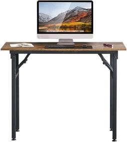 img 1 attached to 💻 Rustic Brown 31.5'' Computer Desk with Power Outlet - Home Office Writing Desk, Study Table Workstation - Stable Metal Frame