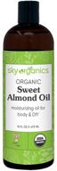sky organics organic sweet almond oil - 16 oz, 100% pure cold-pressed body oil for skin, hair, and diy massages - natural usda certified organic almond oil logo