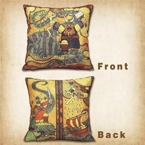 img 2 attached to 🛋️ Vibrant Yellow Viking Myth Decorative Throw Pillow Covers - Set of 2, 18x18 inch for Couch, Bed & Sofa - Artistic Retro Square Cushion Cases for Living Room & Outdoor Décor