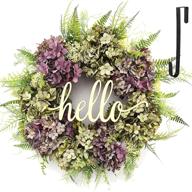 🌸 handmade hydrangea wreaths for front door – outdoor summer and fall spring hello wreath with rustic farmhouse style, grapevine base – window decoration, 21 inches логотип