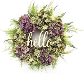 img 2 attached to 🌸 Handmade Hydrangea Wreaths for Front Door – Outdoor Summer and Fall Spring Hello Wreath with Rustic Farmhouse Style, Grapevine Base – Window Decoration, 21 inches