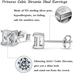 img 2 attached to 💎 Set of 4 Pairs 925 Sterling Silver Princess Cut Cubic Zirconia Stud Earrings: Hypoallergenic Cartilage CZ Tragus Piercing Earrings for Women Men Girls Kids in 3mm, 4mm, 5mm, and 6mm sizes