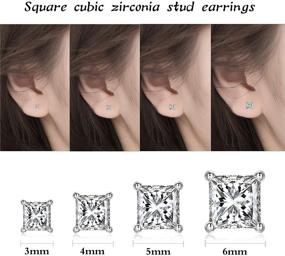 img 3 attached to 💎 Set of 4 Pairs 925 Sterling Silver Princess Cut Cubic Zirconia Stud Earrings: Hypoallergenic Cartilage CZ Tragus Piercing Earrings for Women Men Girls Kids in 3mm, 4mm, 5mm, and 6mm sizes