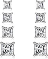 💎 set of 4 pairs 925 sterling silver princess cut cubic zirconia stud earrings: hypoallergenic cartilage cz tragus piercing earrings for women men girls kids in 3mm, 4mm, 5mm, and 6mm sizes logo