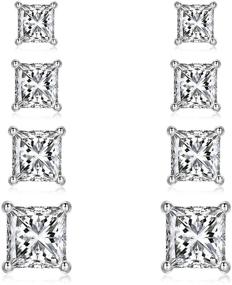 img 4 attached to 💎 Set of 4 Pairs 925 Sterling Silver Princess Cut Cubic Zirconia Stud Earrings: Hypoallergenic Cartilage CZ Tragus Piercing Earrings for Women Men Girls Kids in 3mm, 4mm, 5mm, and 6mm sizes