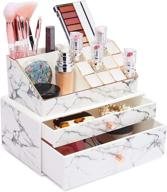 📦 marble cosmetic organizer with drawer - makeup storage [2 pieces], dimensions: 9.5 x 5.5 x 9.5 inches logo