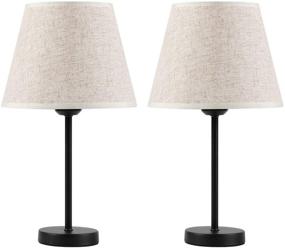 img 2 attached to 🛏️ Set of 2 HAITRAL Small Nightstand Lamps with Fabric Shade - Bedside Table Lamps for Bedroom, Living Room, Office, Kids Room, Girls Room, Dorm - 15 Inches, Black