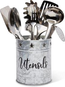 img 3 attached to TinnLizzie - Farmhouse Kitchen Utensil Holder, Large Countertop Organizer with Rustic Galvanized Metal Finish for Modern Decor, Perfect for Kitchen Utensils and Spatulas