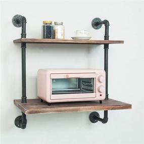 img 1 attached to 🔧 Versatile Industrial Retro Wall Mount Iron Pipe Shelves: Organize and Maximize Kitchen Space with a Wall Mounted Microwave Oven Rack, Storage Organizer for Kitchen Appliances, Utensils, Spices, and More!