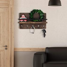 img 3 attached to 📬 Rustic Wood Mail and Key Holder: Wall Mounted Organizer with 5 Hooks, Farmhouse Style Letter and Bill Shelf for Entryway, Mudroom, Hallway, Kitchen, Office