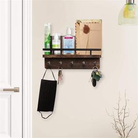 img 1 attached to 📬 Rustic Wood Mail and Key Holder: Wall Mounted Organizer with 5 Hooks, Farmhouse Style Letter and Bill Shelf for Entryway, Mudroom, Hallway, Kitchen, Office