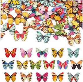 img 4 attached to 🦋 Vibrant 200Pcs DIY Wooden Animal Buttons - Colorful Butterfly Buttons for Crafts Sewing - 2 Holes Wood Animal Cartoon Decorative Buttons