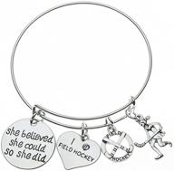 🏑 girls field hockey charm bangle bracelet - empowering 'she believed she could so she did' jewelry, perfect gift for field hockey players logo