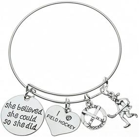 img 4 attached to 🏑 Girls Field Hockey Charm Bangle Bracelet - Empowering 'She Believed She Could So She Did' Jewelry, Perfect Gift for Field Hockey Players