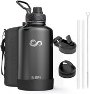 🥤 inspi 64oz insulated water bottle: stainless steel flask with straw spout handle lid, half gallon thermos canteen for long-lasting cold or hot liquids, black logo