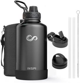 img 4 attached to 🥤 INSPI 64oz Insulated Water Bottle: Stainless Steel Flask with Straw Spout Handle Lid, Half Gallon Thermos Canteen for Long-Lasting Cold or Hot Liquids, Black