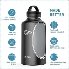 img 1 attached to 🥤 INSPI 64oz Insulated Water Bottle: Stainless Steel Flask with Straw Spout Handle Lid, Half Gallon Thermos Canteen for Long-Lasting Cold or Hot Liquids, Black