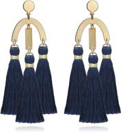 🌈 stylish boho chic geometric metal earrings with colorful tassel detail: make a statement! logo