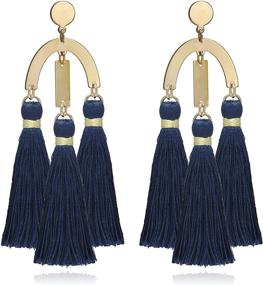 img 4 attached to 🌈 Stylish Boho Chic Geometric Metal Earrings with Colorful Tassel Detail: Make a Statement!