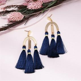 img 1 attached to 🌈 Stylish Boho Chic Geometric Metal Earrings with Colorful Tassel Detail: Make a Statement!