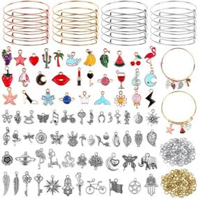 img 4 attached to 💍 Flasoo 300Pcs Expandable Bangle Bracelets with Charms: 20 Bangles, 30 Jewelry Charms, 50 Charm Pendants, 200 Jump Rings – Perfect DIY Craft Jewelry Making Set