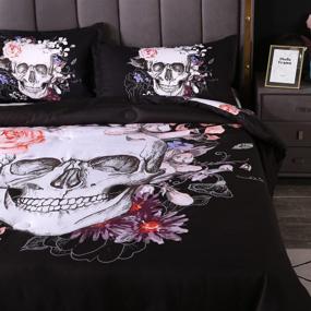 img 2 attached to 🌺 Vibrant Floral Skull Comforter Sets: 3-Piece Bedding Set with 3D Digital Print, Skeleton Floral Skull Design, Including Comforter and 2 Pillowcases (Queen, Multicolor)