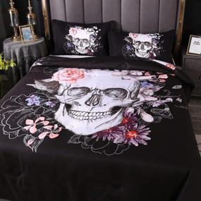 img 3 attached to 🌺 Vibrant Floral Skull Comforter Sets: 3-Piece Bedding Set with 3D Digital Print, Skeleton Floral Skull Design, Including Comforter and 2 Pillowcases (Queen, Multicolor)