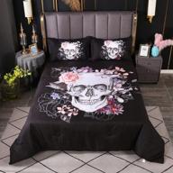 🌺 vibrant floral skull comforter sets: 3-piece bedding set with 3d digital print, skeleton floral skull design, including comforter and 2 pillowcases (queen, multicolor) logo