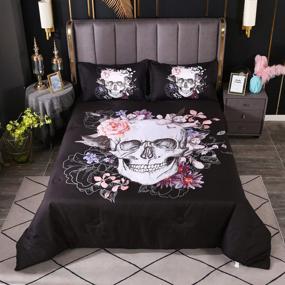 img 4 attached to 🌺 Vibrant Floral Skull Comforter Sets: 3-Piece Bedding Set with 3D Digital Print, Skeleton Floral Skull Design, Including Comforter and 2 Pillowcases (Queen, Multicolor)