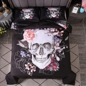 img 1 attached to 🌺 Vibrant Floral Skull Comforter Sets: 3-Piece Bedding Set with 3D Digital Print, Skeleton Floral Skull Design, Including Comforter and 2 Pillowcases (Queen, Multicolor)