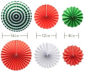 img 3 attached to 🎉 Vibrant Red White Green Hanging Party Decorations for Christmas, Birthdays, Weddings - Round Paper Fans, Pom Poms & Floral Accents
