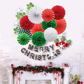 img 1 attached to 🎉 Vibrant Red White Green Hanging Party Decorations for Christmas, Birthdays, Weddings - Round Paper Fans, Pom Poms & Floral Accents