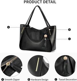 img 2 attached to 👜Женская сумка Kattee из натуральной кожи с декором кисточек - Стильные сумки с верхней ручкой